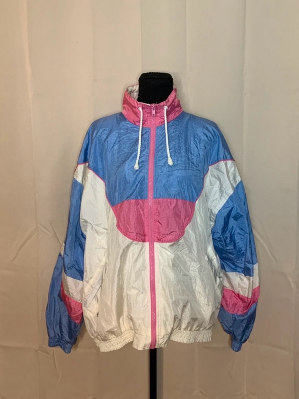 Retro Colorblock Windbreaker Jacket - Pink, Blue & White